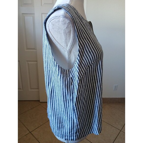 Liz ClaiborneLinen Blend White Navy Striped Sleeveless V-Neck  Shirt Size Small - Picture 3 of 12